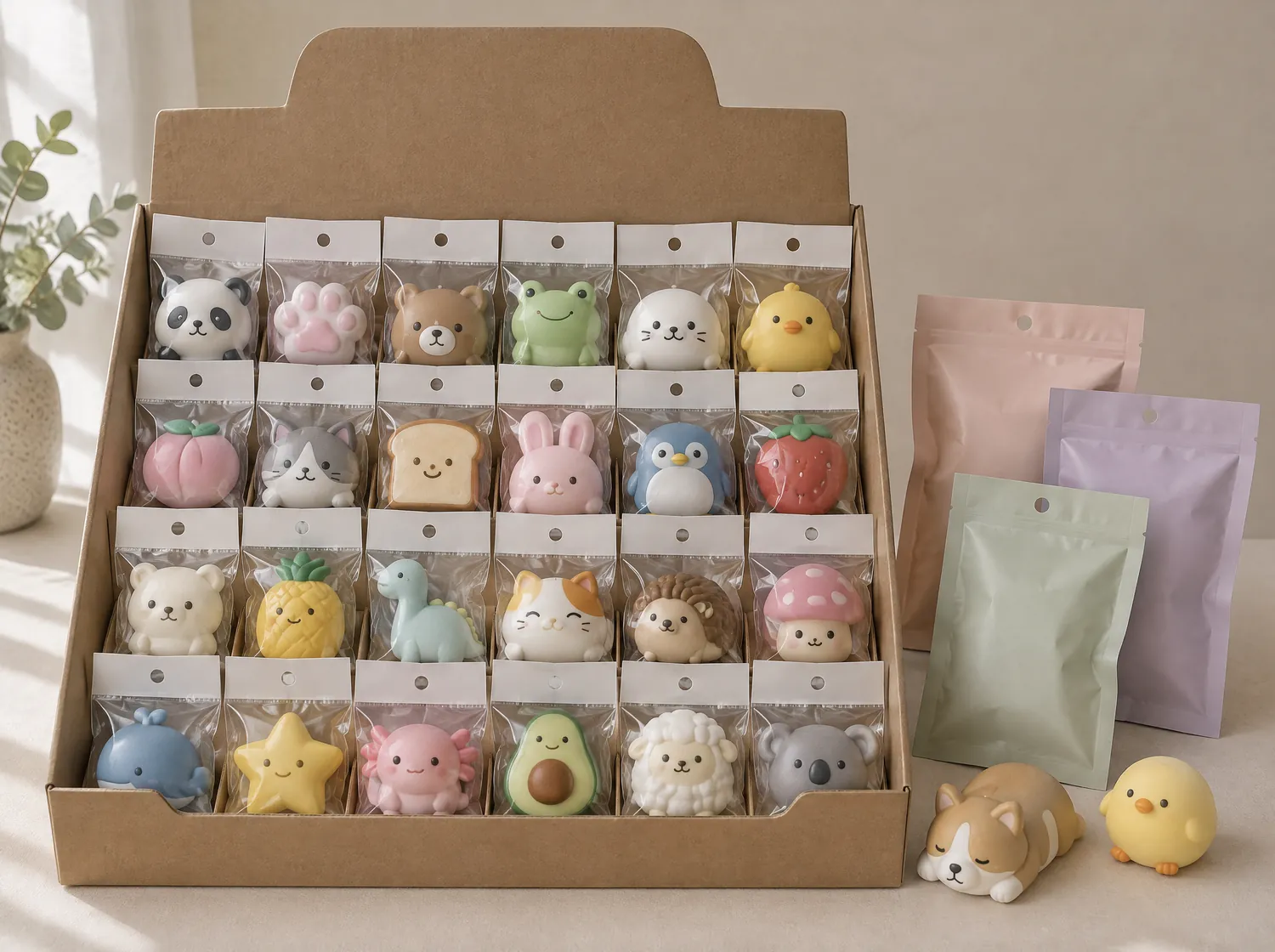 Display box of bagged squishies